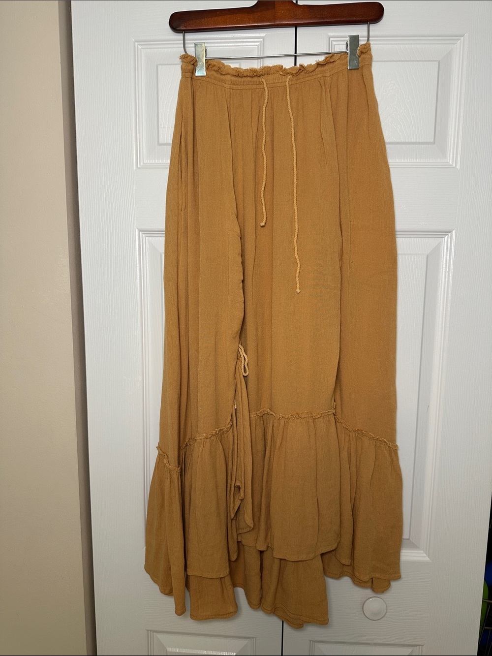 Free People Mustard Tiered Maxi Skirt
